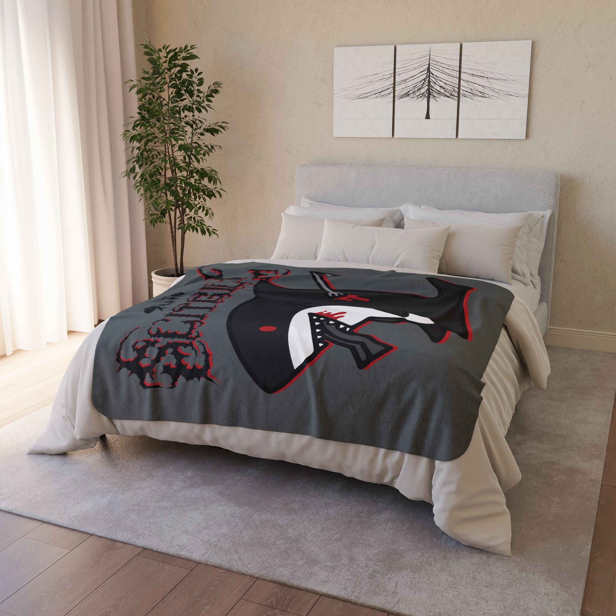 Slit Gill Black Fleece Sherpa Blanket