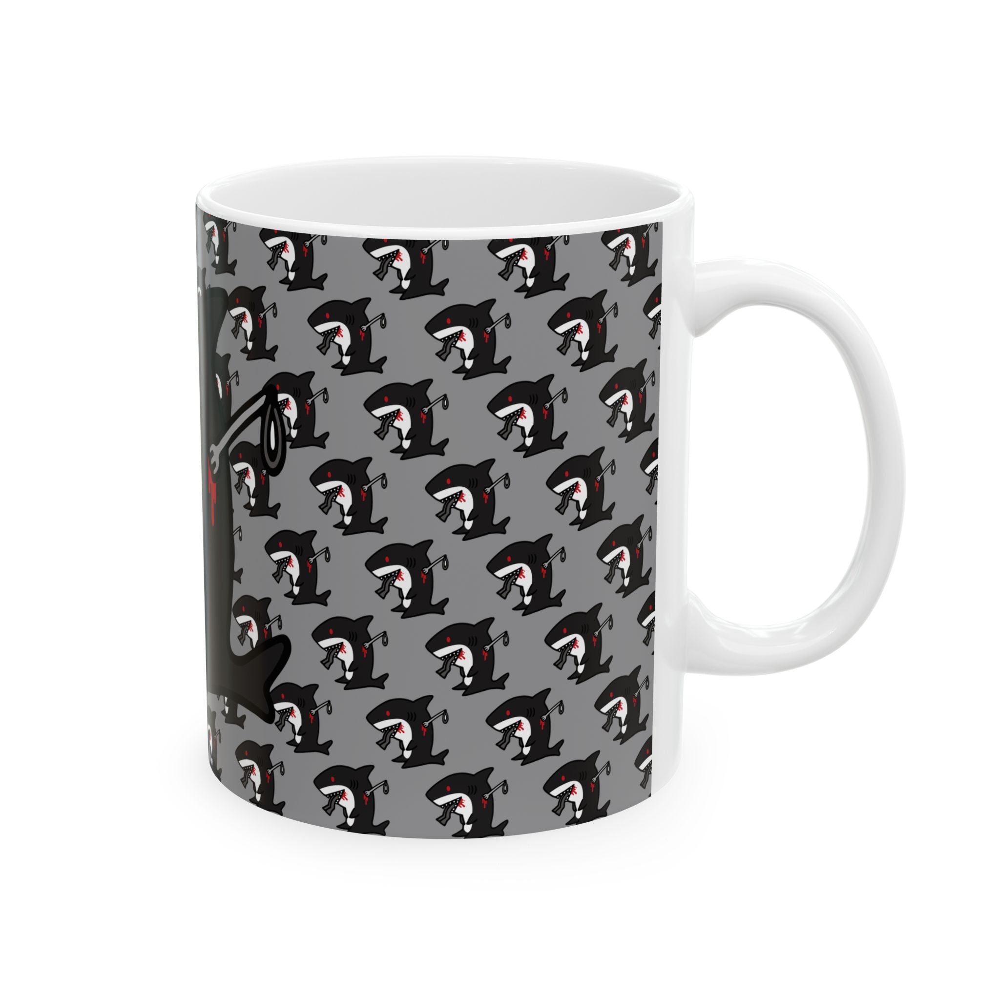 Black Slit Gill Ceramic Mug, (11oz, 15oz)