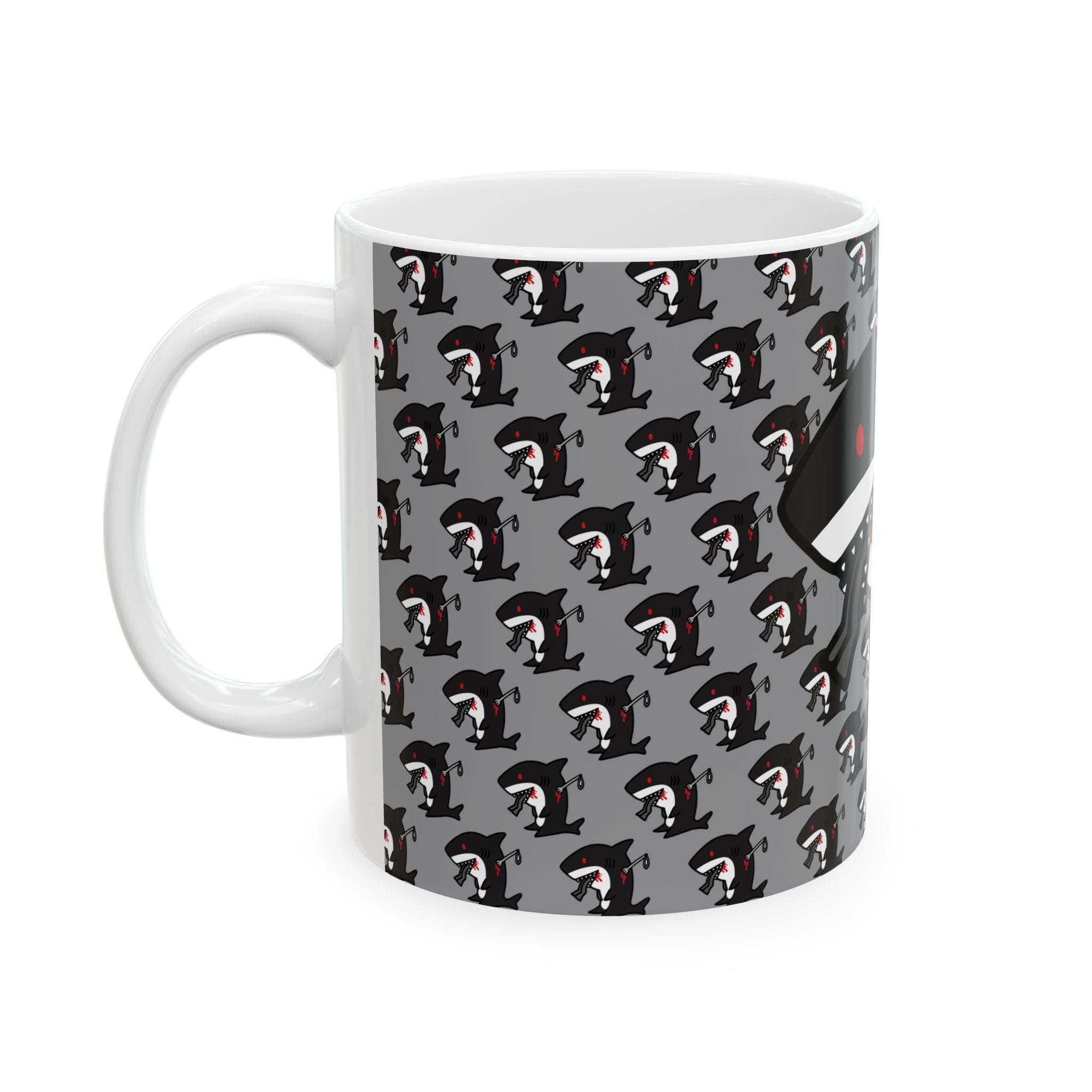 Black Slit Gill Ceramic Mug, (11oz, 15oz)