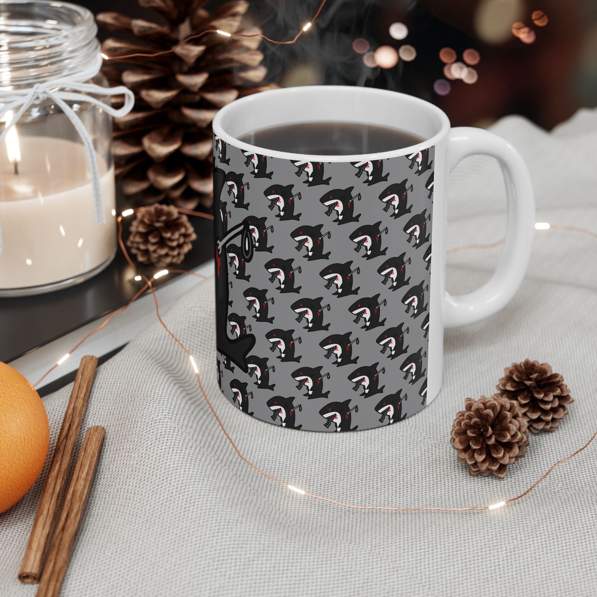 Black Slit Gill Ceramic Mug, (11oz, 15oz)